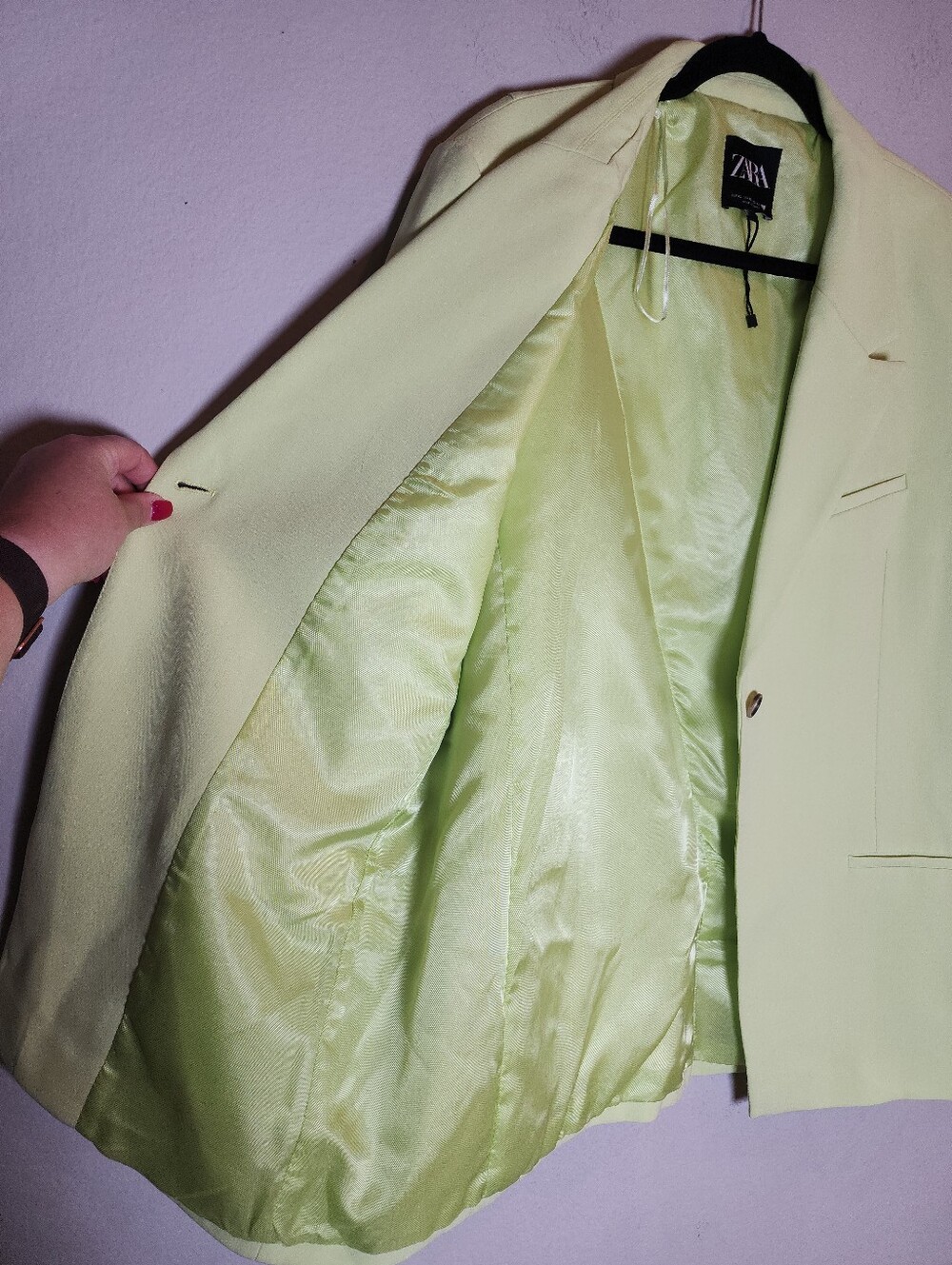 Zara Lime Green Single Button Blazer Jacket Size XL Blogger Fav Lyocell Blend - Picture 10 of 16